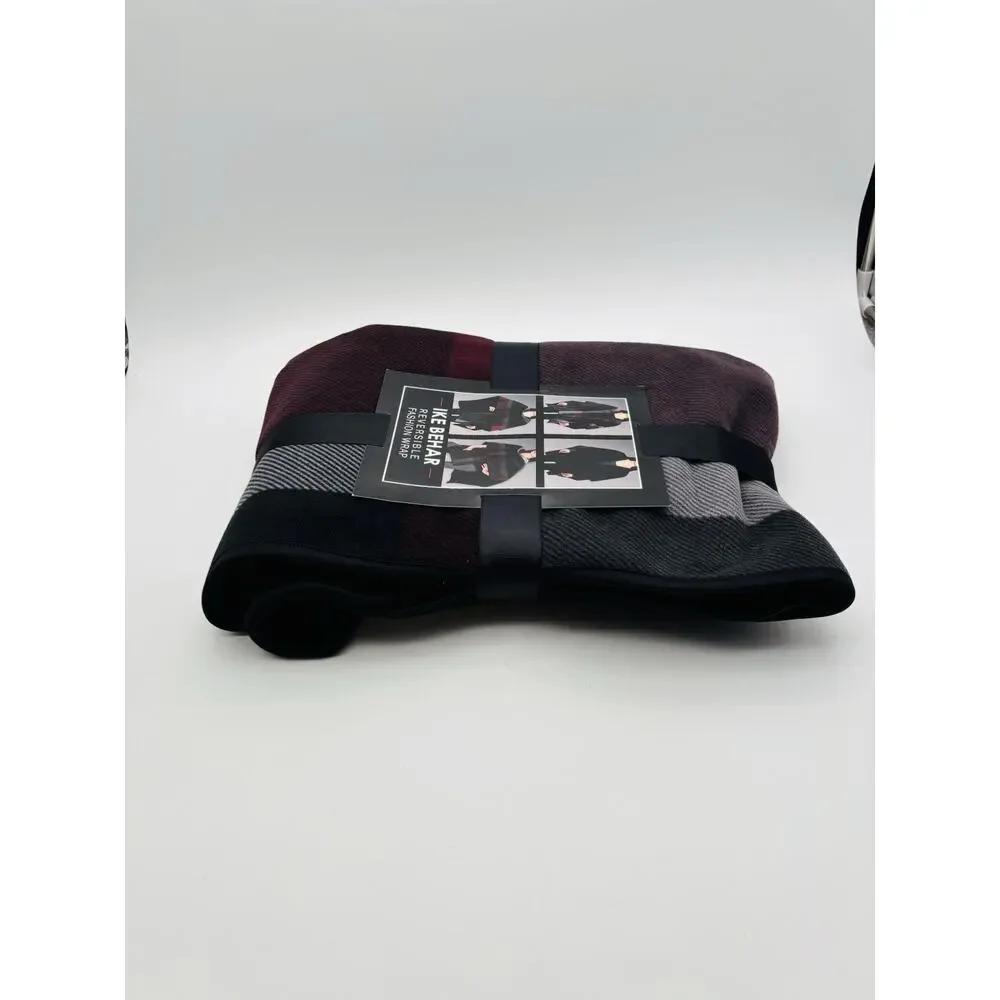 New Ike Behar Ladies Reversible Fashion Wrap One Size Black W/maroon Lines Plush